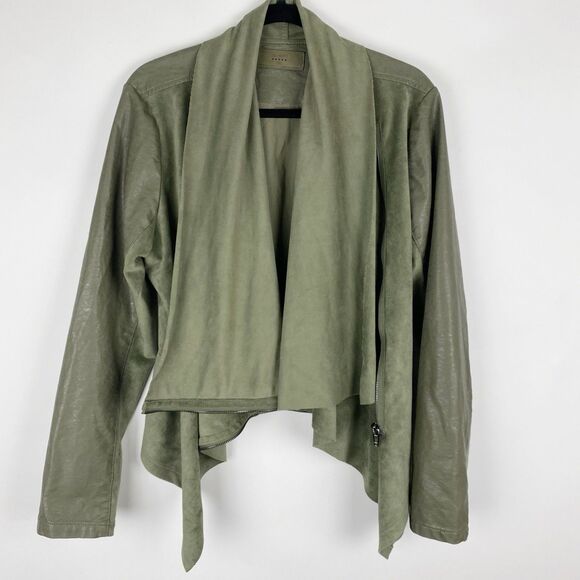 BlankNYC Green Faux Suede Leather Draped Zip Moto Jacket Women Size M - Picture 2 of 5